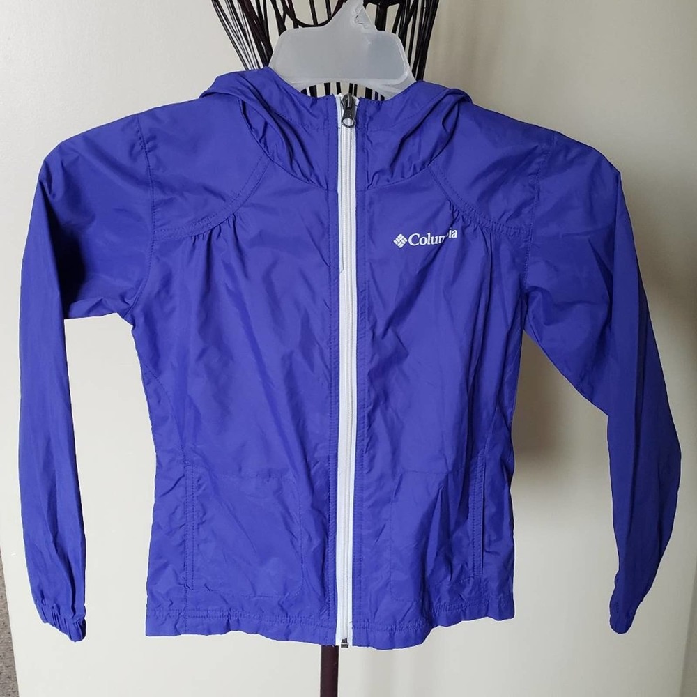 Columbia bluish purple nylon hooded zip front girls size 6/7 wind breaker